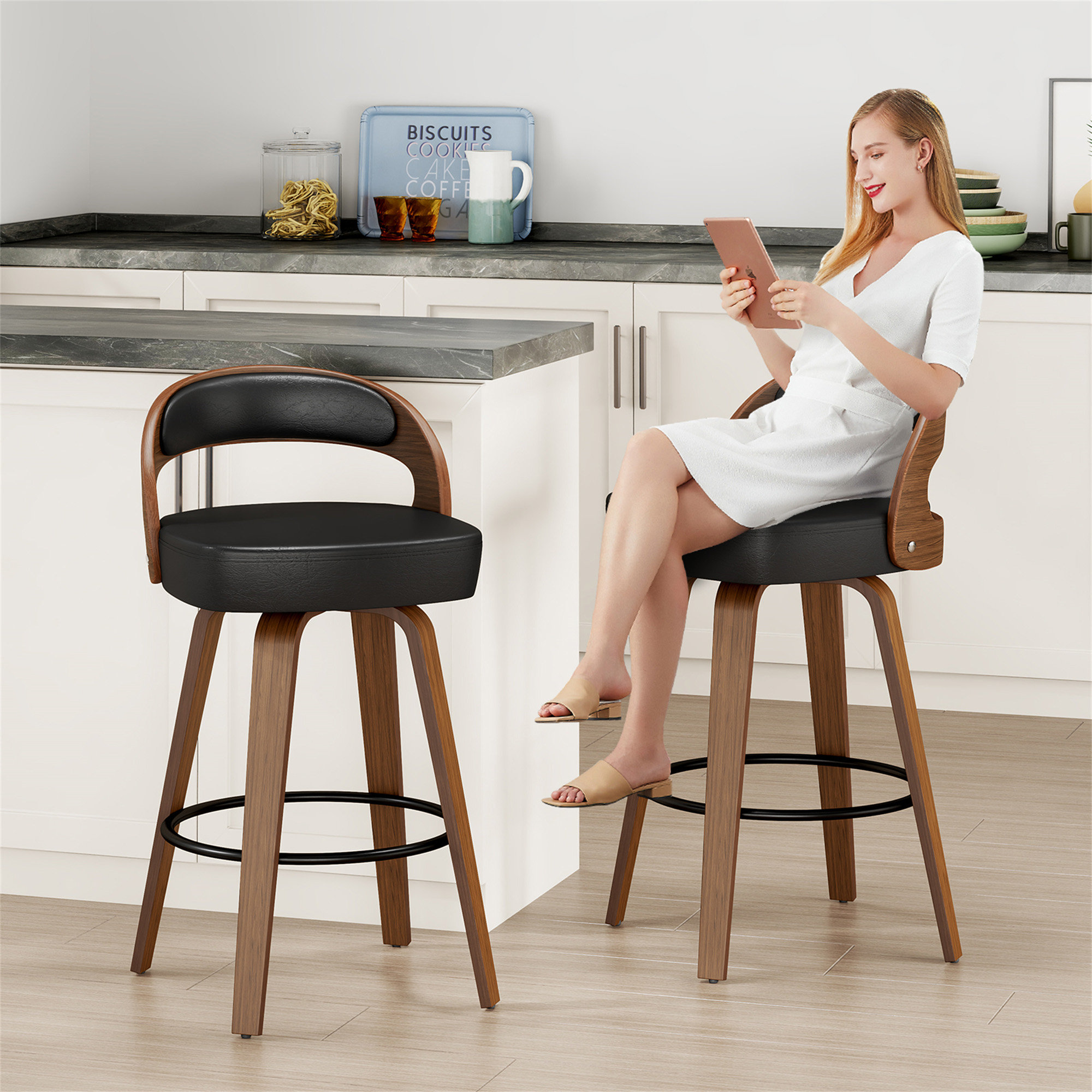 17 Stories Swivel Bar Stools Set Of 2, 26.8" Counter Height Bar Stools